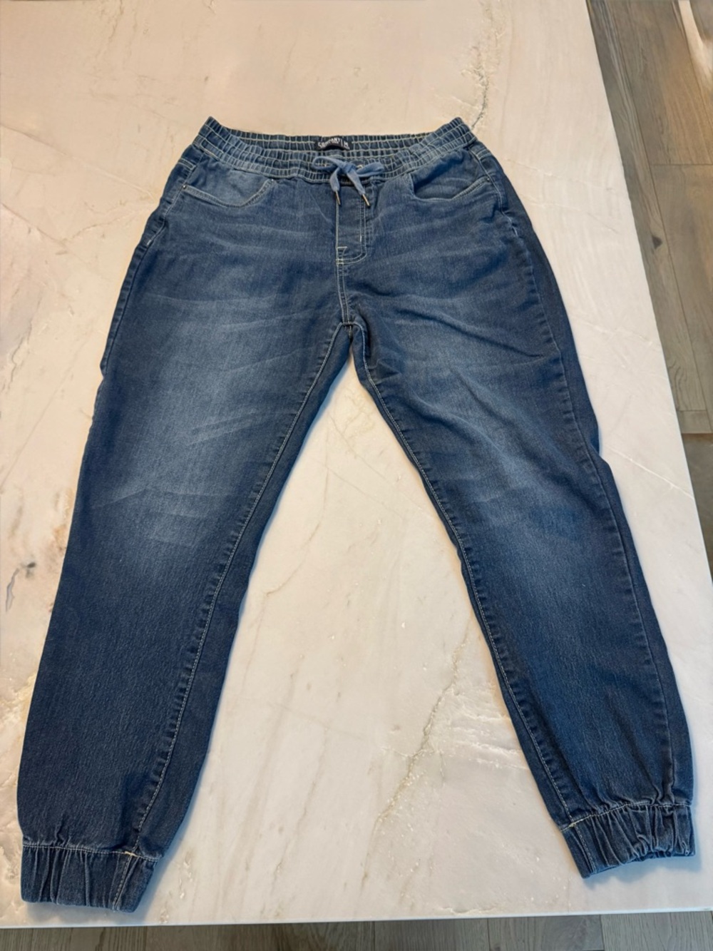 Women's Dark Blue Jogger Jeans with Elastic Ankles